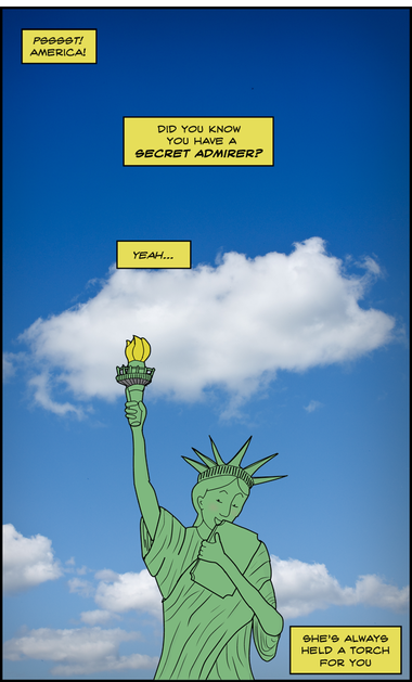 The symbol of America's welcoming of immigrants is, for some reason, a woman who arrived from Europe in 1886 and has been kept on a small island ever since.