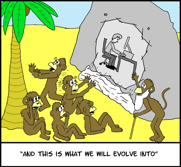 I was originally going to draw George Bush on the rock there, but then I realised that's not a very big evolutionary jump