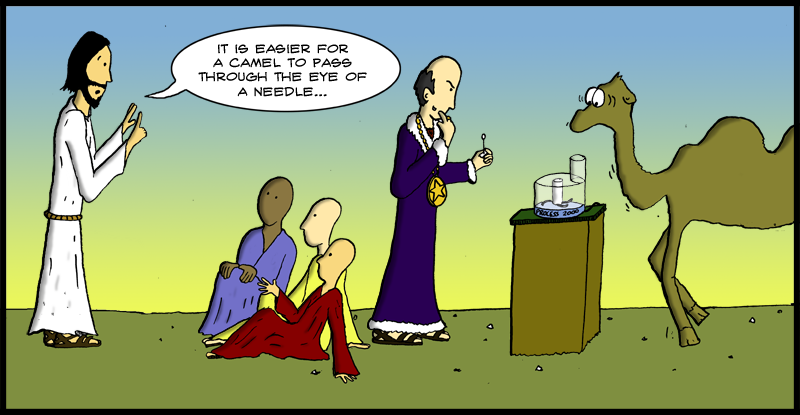 If you're wondering how he can get hold of a food processor in 1st century Palestine,  just remember that he is /very/ rich.